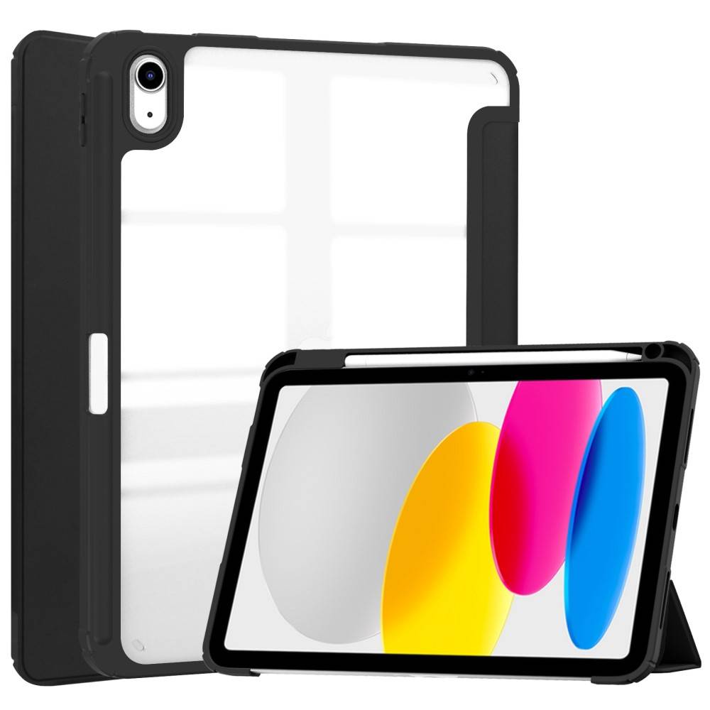 Apple iPad 11 11th Gen (2025) Etui Tri-fold med Pencil-holder Sort/gennemsigtig