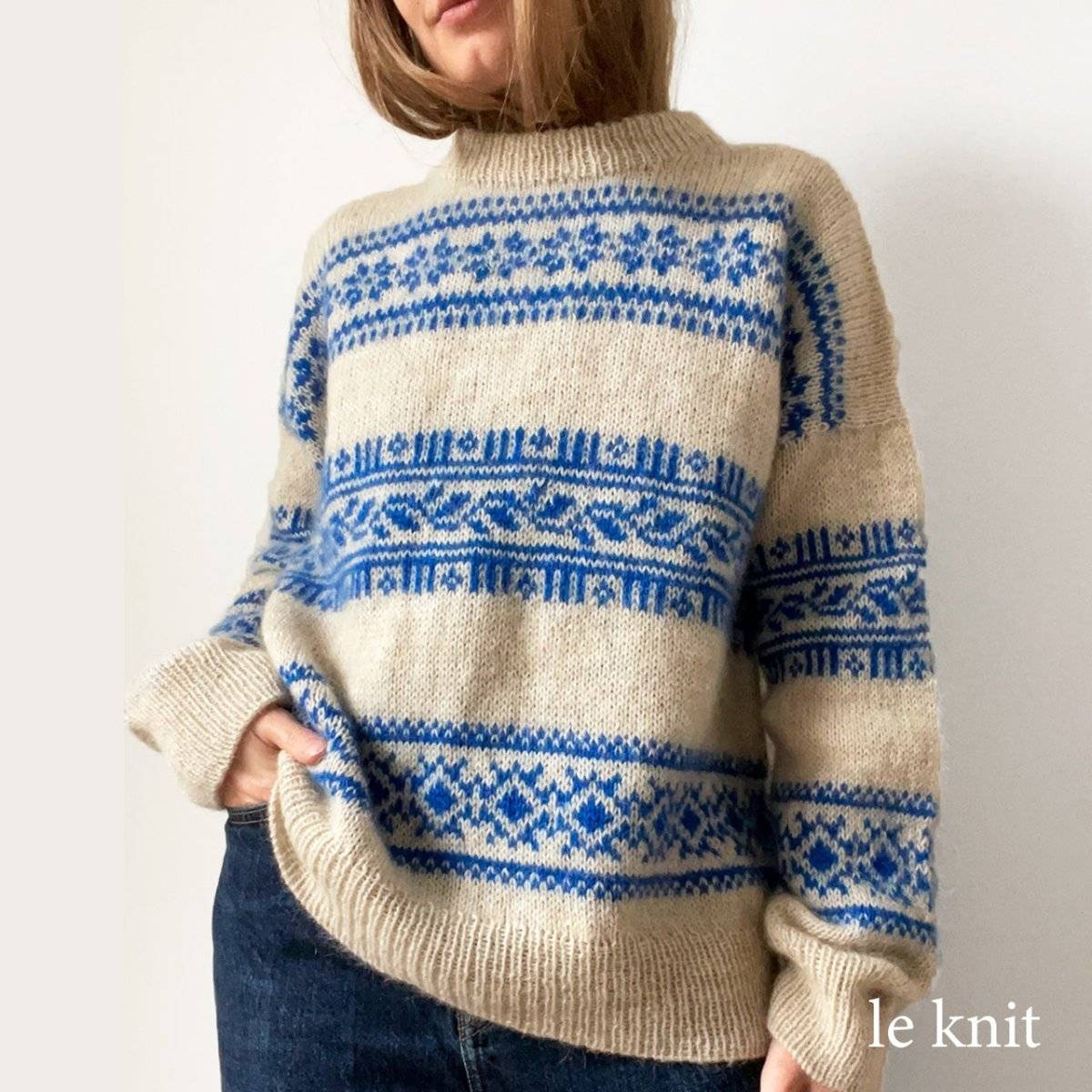 Strikkekit Porcelain sweater fra Le Knit - XXS-XS: 10 nøgler garn (4+1+4+1)