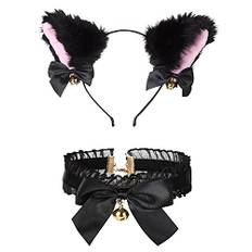 Petalum Katt cosplay set, kattöron, diadem, rosett, halsband, svans/handskar, kattkostym, set för karneval, halloween, karneval