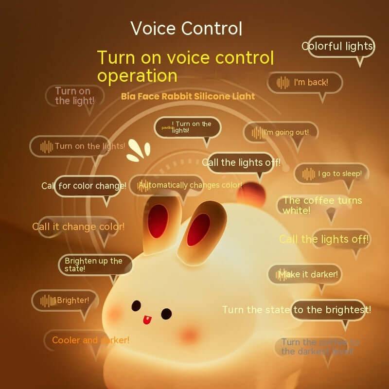 Cute Rabbit LED Night Light Soft Silicone Touch Lamp - Lying Bunny Voice Version