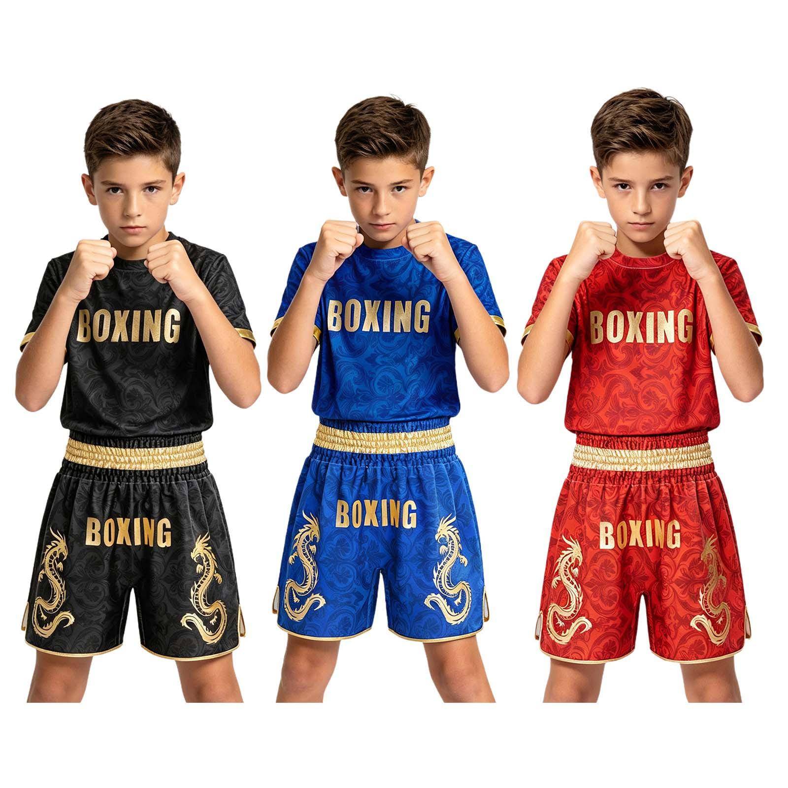 Barn Pojkar Flickor Snabbtorkande Boxningsset Kortärmad Metalliska Manschetter Bokstav Blommig Topp med Bred Elastisk Midja Shorts för Träning Sportkl