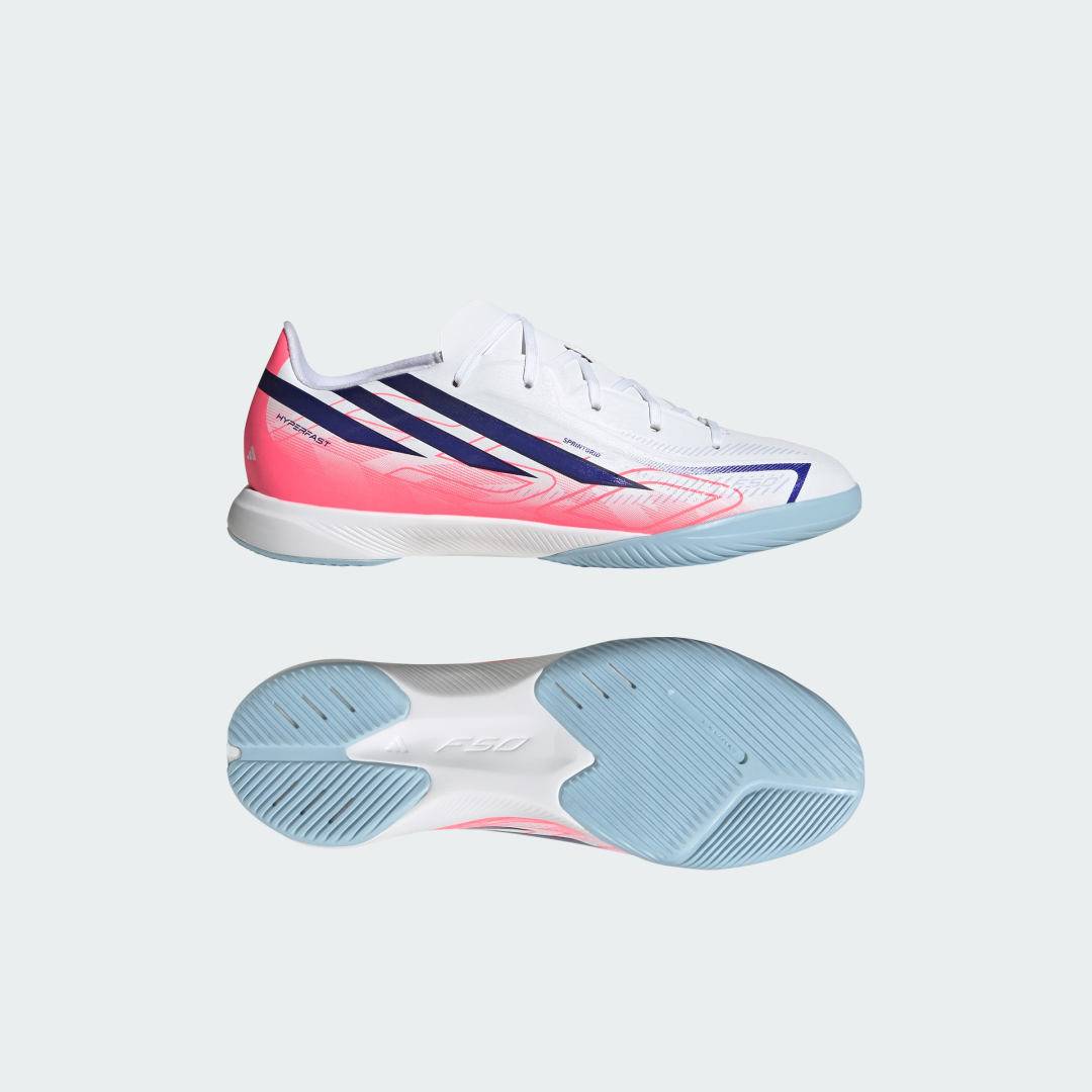 F50 Hyperfast League Indoor Football Shoes Kids - Cloud White / Solar Purple / Solar Turbo - 28 1/2