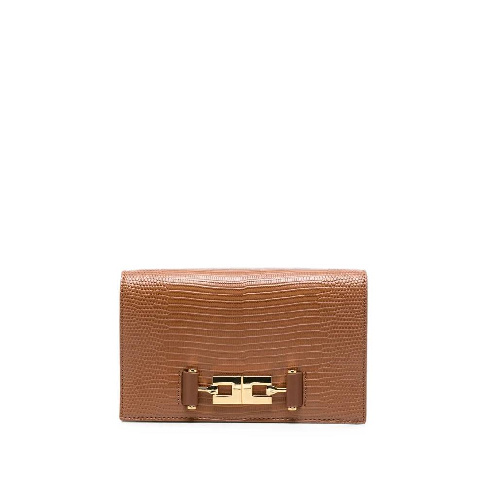 Elisabetta Franchi Clutch taske med logo-plade og reptil-effekt - Accessories - Dame - Brun - ONE SIZE - Uld