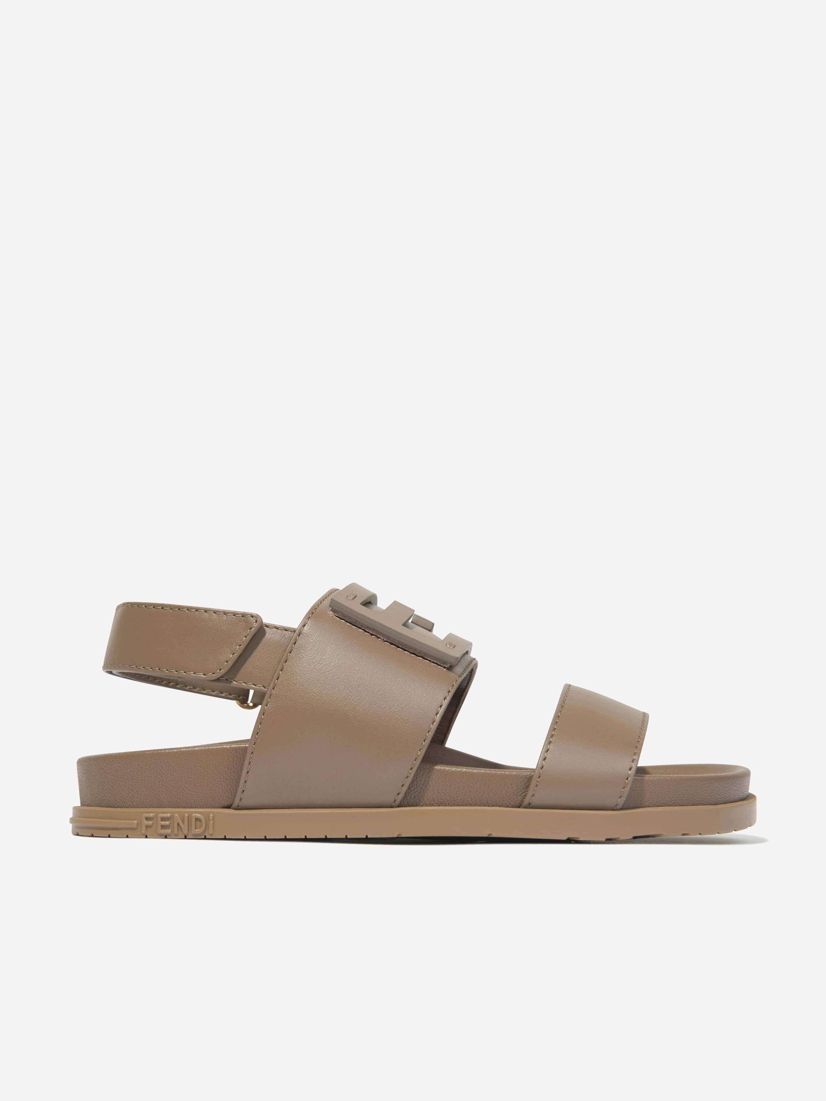 Fendi Kids Leather FF Logo Sandals in Beige - Beige / EU 35 UK 2.5 (EU 35 UK 2.5)