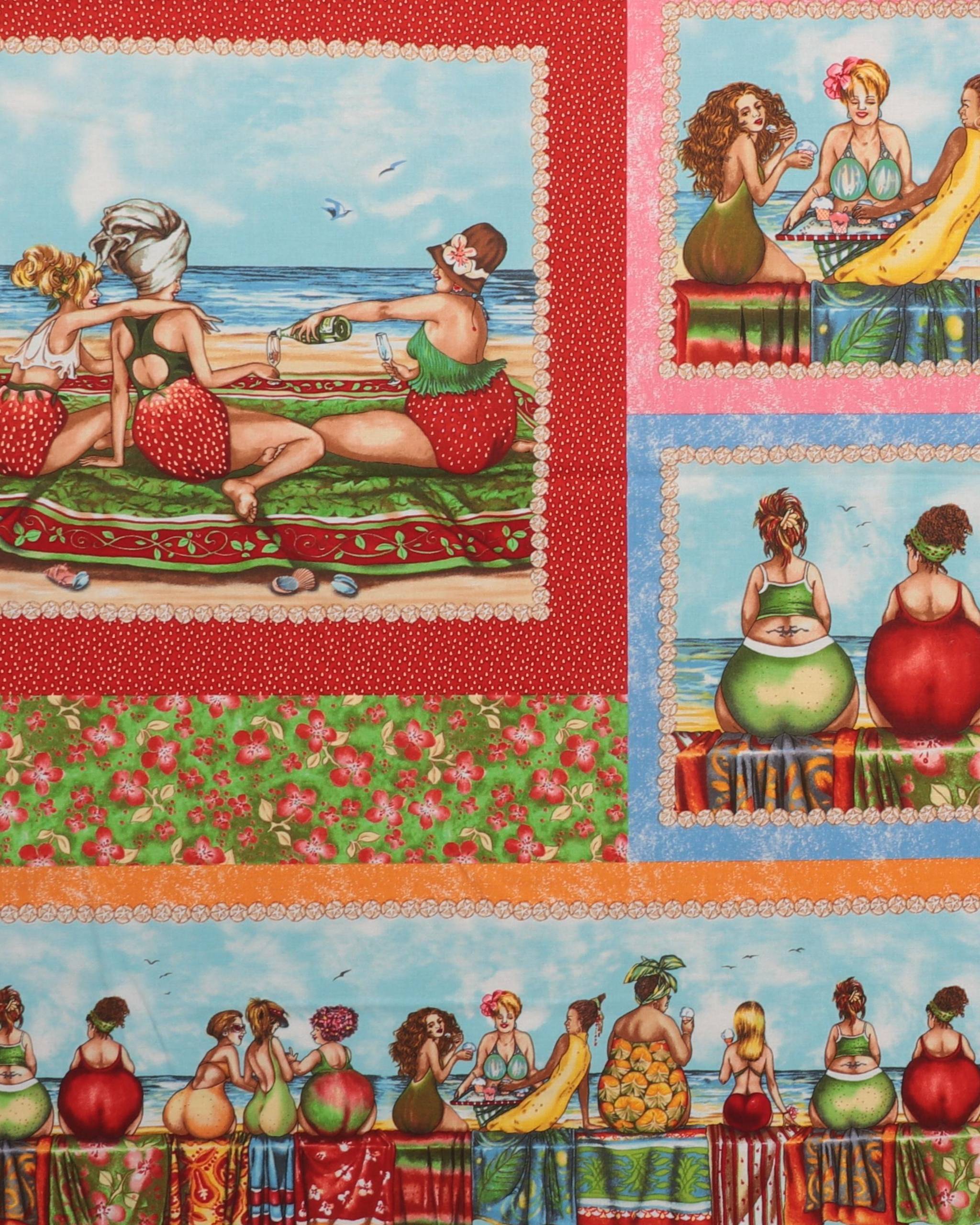 Fruit ladies, motiver m. "jordbærkant" - Patchwork rapport - 100% Bomuld