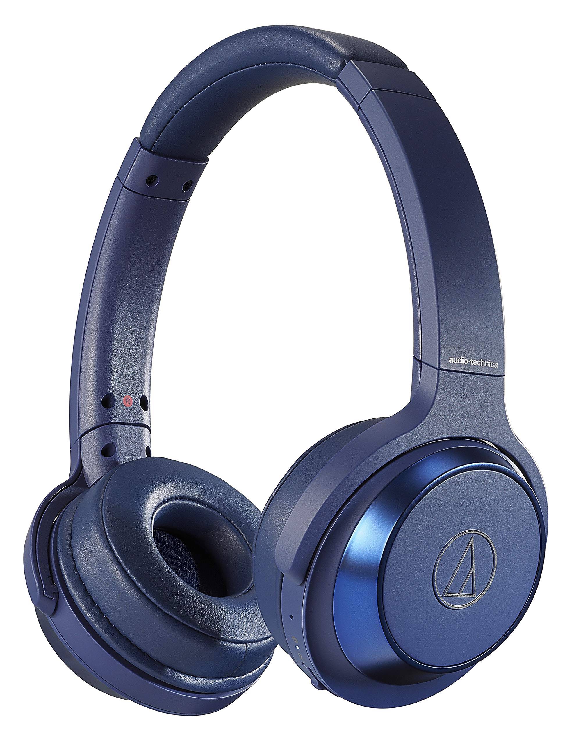 Audio-Technica ATH-WS330BT BL SOLID BASS Trådlösa On-Ear Hörlurar, Upp till 70 Timmars Batteritid, Blå blå