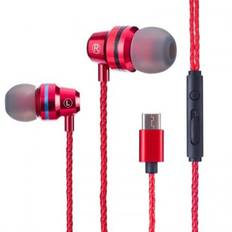 Wired Earphones Type C Earphone Dynamic Drive Hifi Usb Earbuds In Bass Metal Sport Gaming Red Pack of 1 - Standard vit