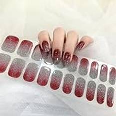 Ceboic Självhäftande, självhäftande nagellacksremsor i fransk gel nagellack, UV-gel nagelklistermärke, UV/LED-lampa krävs, 22 st gelnagellackskuvert (diamantröd)