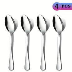 TEMU 4/8pcs Dinner Spoon, Mirror Polished Stainless Steel, Family Set, Main Table Spoon, Dessert Spoon, , Tea Spoon, Dishwasher Washable