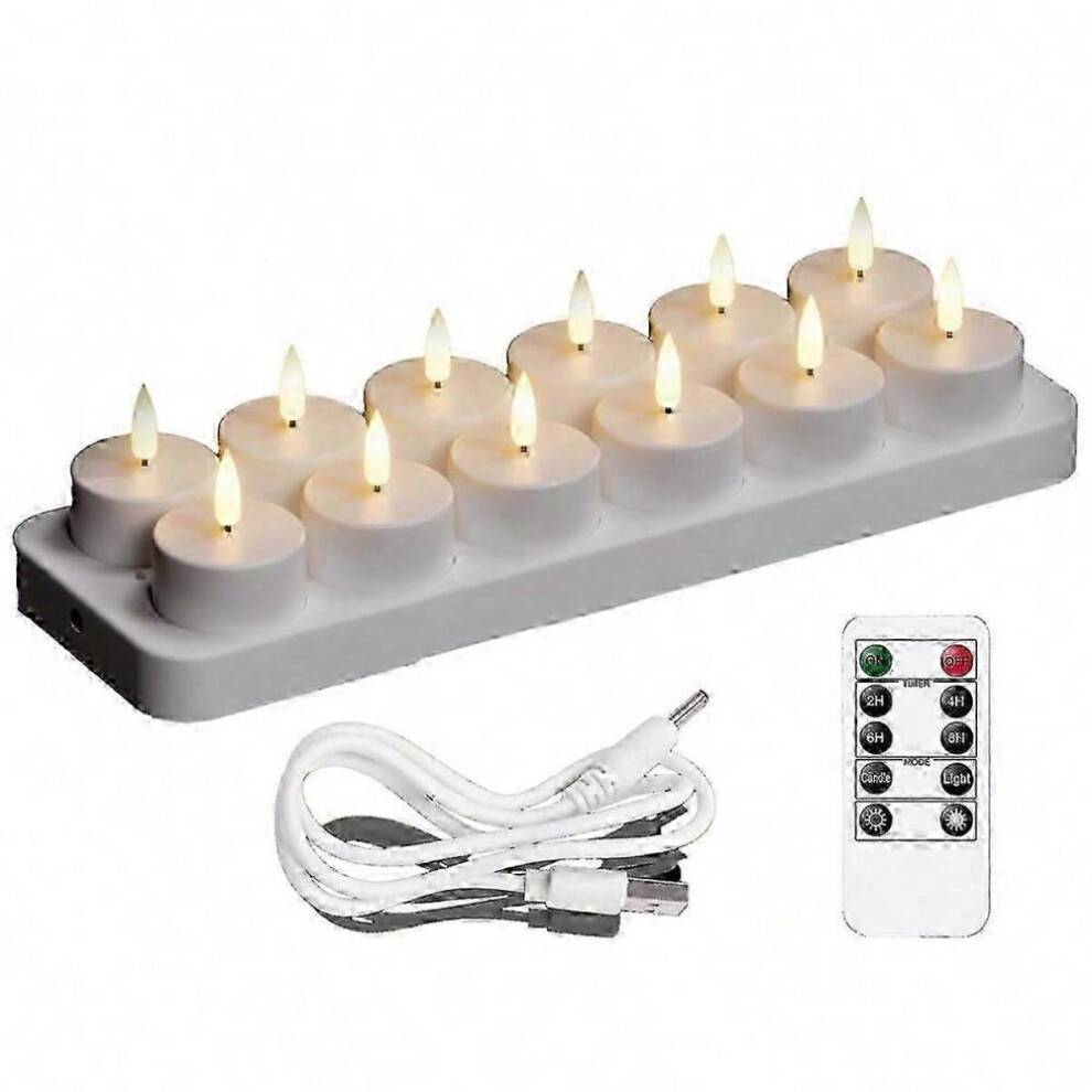 Genopladelige fyrfadslys, 12 stk. genopladelige lys med fjernbetjening, LED-flamle