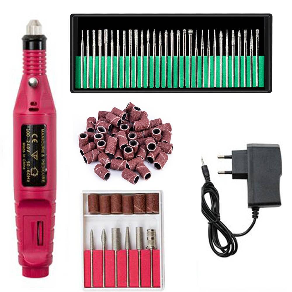 Elektrisk nagelborrmaskin set kvarnskärare pedikyr nagelfil för manikyr nail art penna manikyr maskin nagelverktyg - Ros uppsättning 3