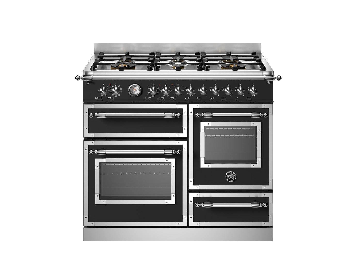 Bertazzoni, Heritage-serien, Gaskomfur, 100 cm, 6 gasblus, 3 ovne. Mat sort.