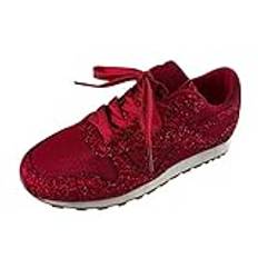 TDEOK Glitter sneakers för kvinnor strass sneakers lätta metalliska paljetter tennisskor glittrande sportskor med mjuk sula andas snörsko för vardag, sport, röd, 41 EU