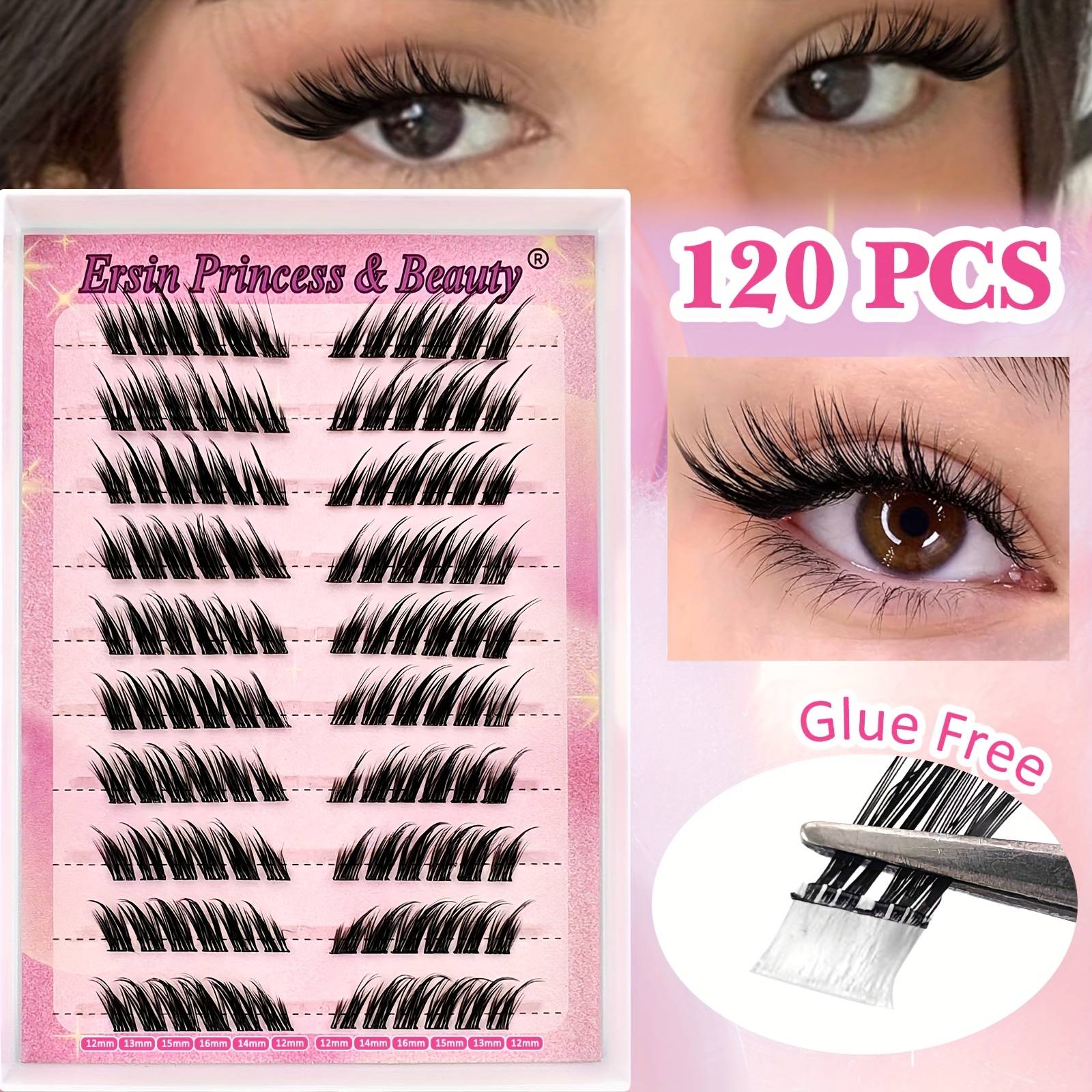 120pcs Self Adhesive Eyelashes Lash Clusters, Press 12-16mm Natural Cluster Lashes, Reusable No Glue Lashes C , New-tech Thin Flakes Pre Eyelashes Clusters