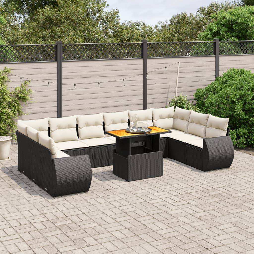 vidaXL sofasæt til haven 11 dele med hynder polyrattan sort