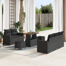 vidaXL 8 Stykker Have Sofa Sæt med Hynder Sort Poly Rattan Acacia&&vidaXL 3 Stykker Have Dining Sæt med Hynder Sort Poly Rattan Acacia
