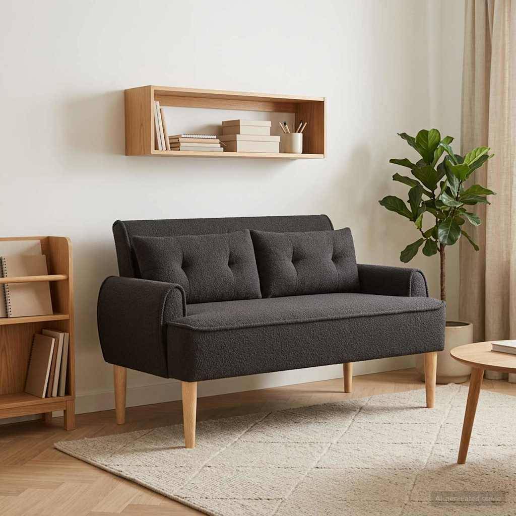 vidaXL Loveseat med knapprapport Svart 117 x 67 x 77 cm Bouclé