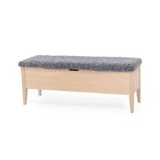 Klinte Bänk 120 | Vitoljad ek | Fårskinn - Grå, Vitpigmenterad (120 cm)