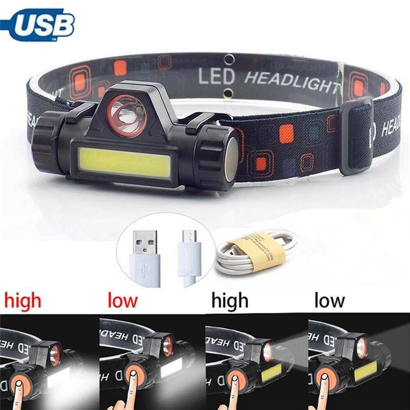 LED Mini Stark Pannlampa USB-Laddning Hand Elektromagnet COB Arbetslampa Bergsklättring Fiske Huvudmonterad Ficklampa med 18650 Batteri Inbyggt