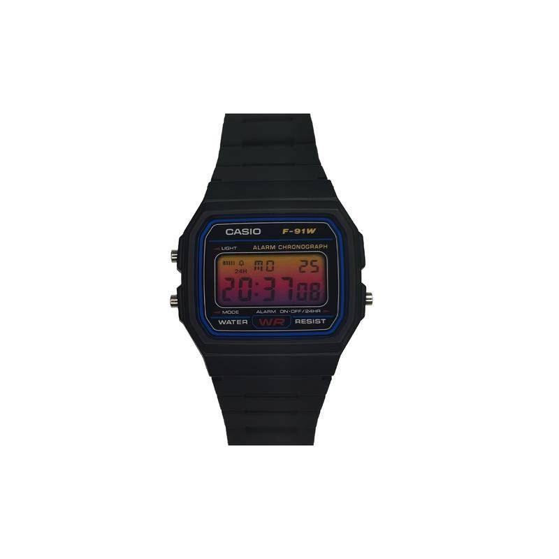 CASIO Anpassad klocka modifierad serie regnbågsskimrande urtavla 10 års batteritid lysande vattentät F-91W-1 mod F-91W-1 svart