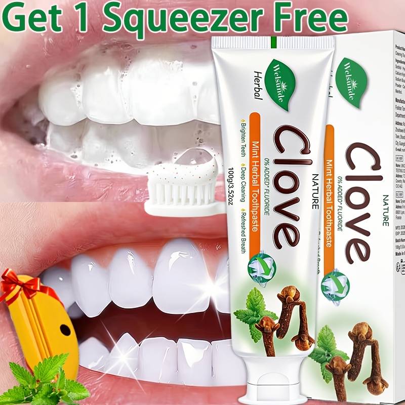 Ultra-strong! Natural Fluoride-free Mint Herbal Toothpaste, Natural Deep Cleansing & Teeth, 24h , Herbal Extract Gum Care, Gums, Get 1 Squeezer Free, Travel-size Daily Oral Care Gift For Men Women