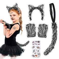 Hysagtek Wolf kostym barn, varulvkostym karneval kostym barn med varulv diadem, svans, tassar kostym och klistermärken tillbehör för cosplay födelsedag fest karneval fest