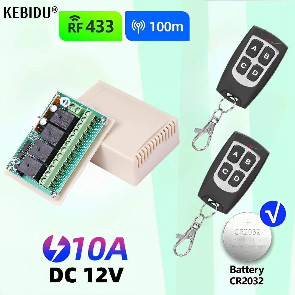 433MHz Universell Trådlös Fjärrkontroll DC 12V Relä 4-kanals Modul Mottagare RF 4-knapps Sändare För Garageport Grind Motor Ljus godis äpple röd färg
