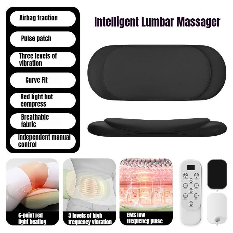 Waist Airbag Massager Hot Compress Vibration Pulse Relieves Back Pain Home Lumbar Massager AU svart