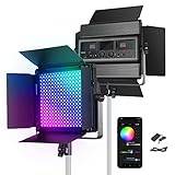 NEEWER RGB1200 360° RGB LED-videoljuspanel, 60 W videobelysning, studiolampa med appstyrning 2,4G, 2 2 000 lux till 0,5 m/1 % min exakt justering/18 effekter/2500K-8500K för zoom/fotografering