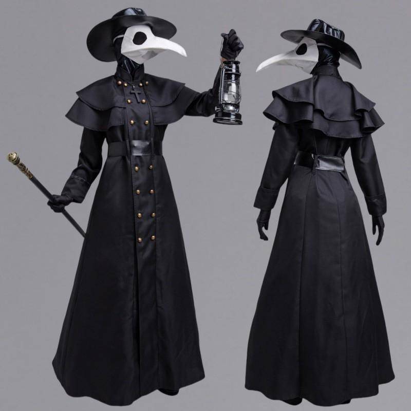 S-5XL Halloween Adult Medieval Steampunk Plague Doctor Costume Crow Long Beak Bird Man Outfit cm