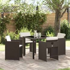 vidaXL Have Spisebordssæt med pude 5 pcs Brun Poly rattan