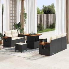 vidaXL Havesofa Sæt med pude med opbevaring 8 pcs Sort Poly rattan