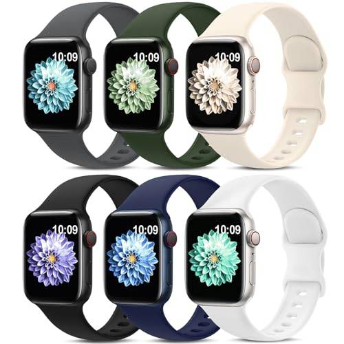 AMSKY 6-pack Silikon Sportarmband Kompatibel med Apple Watch 44mm 40mm 46mm 42mm 41mm 45mm 38mm 49mm Dam Herr, Mjukt Armband för iWatch Series 11 10 9 8 7 6 5 4, SE 3 2 1