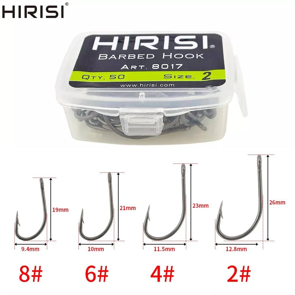 Hirisi 50pcs Carp Fishing Coating High Carbon Stainless Steel Barbed Hooks 8017 Fishing Hooks Accessories