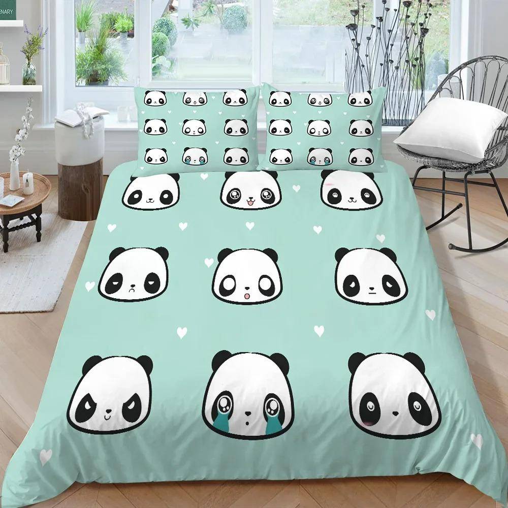 Panda Sängkläder Set för Barn Pojkar Flickor Söt Tecknad Jättepanda Påslakanset KingQueen Storlek Gul Mjuk Polyester Täcke EU SuperKing 260x220