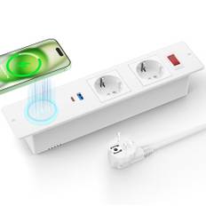 Airmom Einbau Steckdosenleiste mit 15W Kabellosem Ladegerät und Schalter, Einbau Tischsteckdose mit USB C 20W und USB Anschluss, Weiß