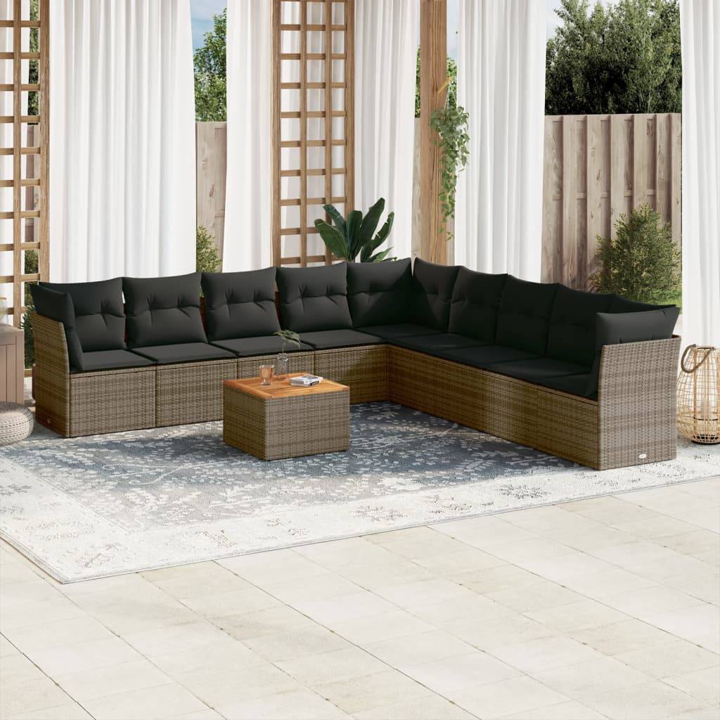 vidaXL sofasæt til haven 10 dele med hynder polyrattan grå