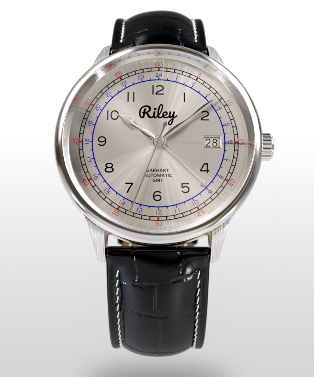 Amelia Earhart Automatic - AE01-GMT - Electra (Silver) / Leather Strap (Quick Release Clasp)