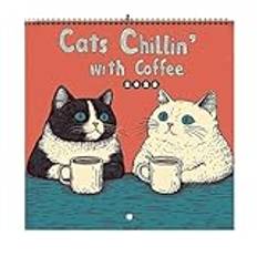 BommFu Kattkalender 2025 | Söta katter chillin med kaffe väggkalender | spiralbindande organisatör | familjekalender | katt- och kaffekalender – väggplanerare för hem, skola