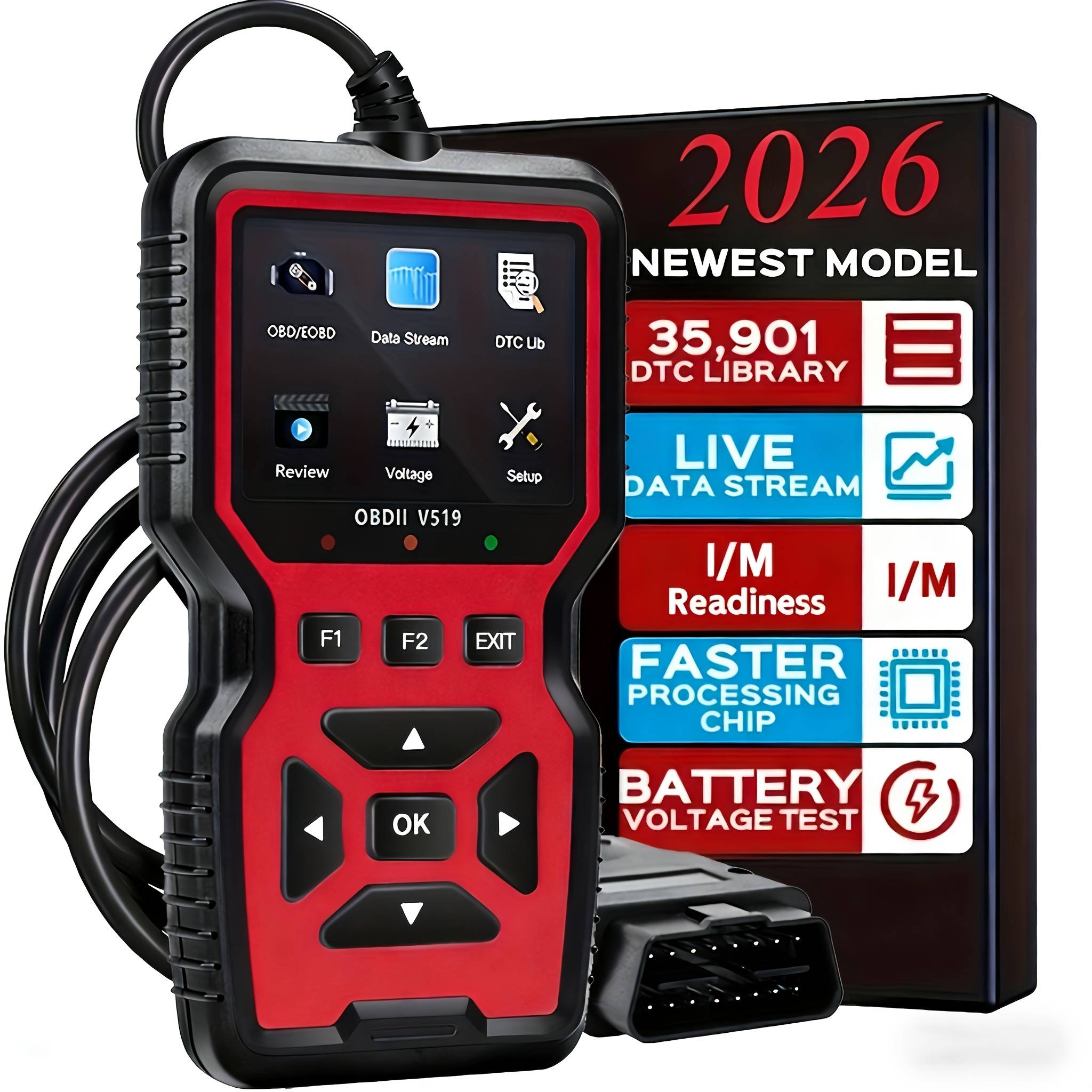 Professional Obd2 Diagnostic Scanner Tool, USB Powered, Code Reader, Battery Tester, I/M Readiness Status, Code Eraser