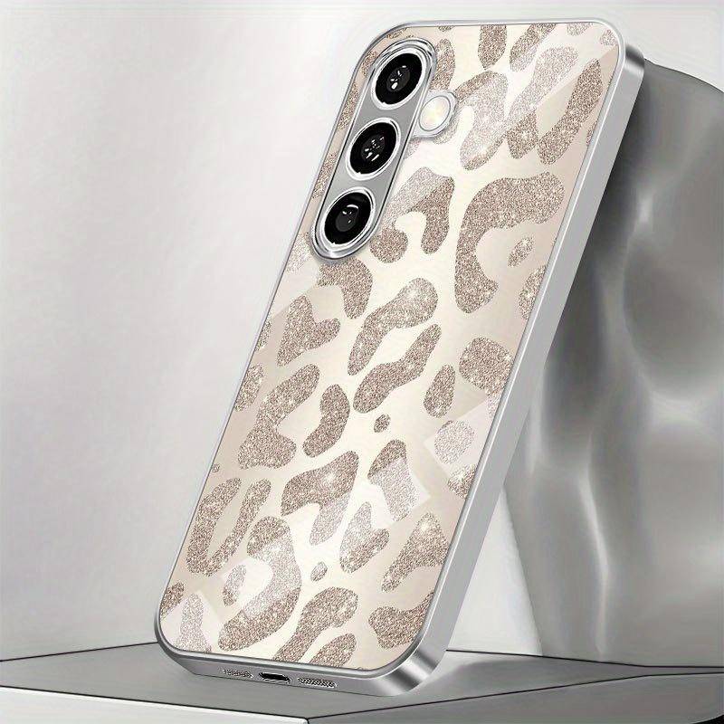 Guld leopardmönstrat glasfodral för Samsung galaxy S26 S25 S24 S23 S22 S21 S20 FE Ultra Plus 5G fallsäkert bakskydd silver