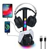 Tolesum Headset laddare stativ för PS5-kontroller, RGB-hörlursladdare för DualSense PS5 och Edge kontroller, med 2 USB-portar - svart