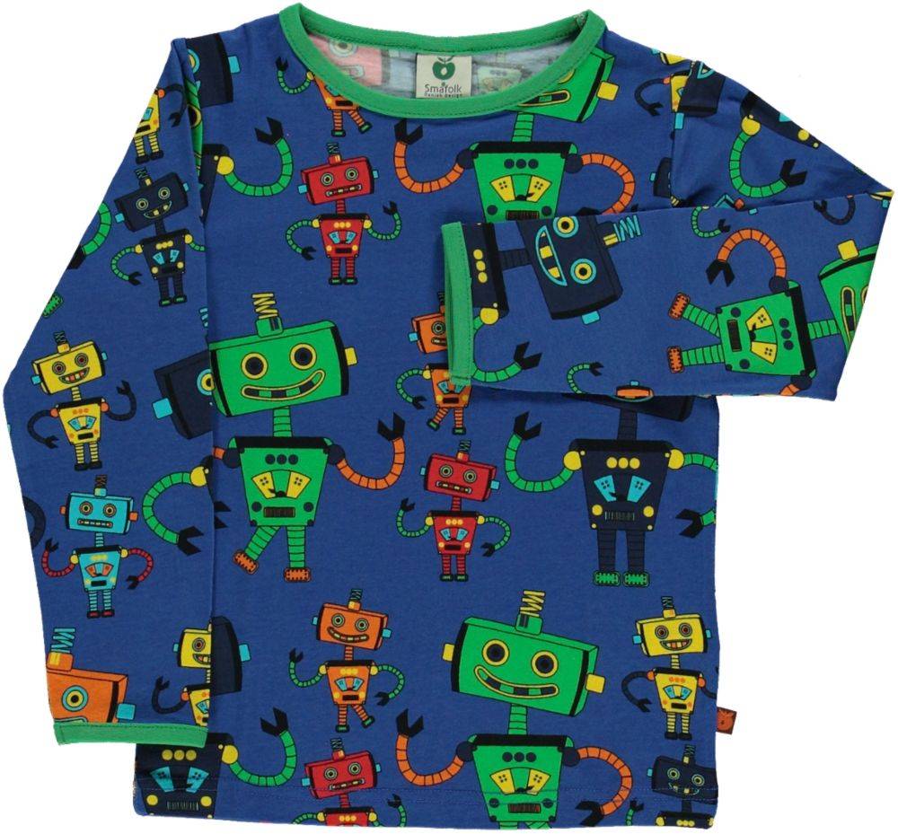 Langærmet bluse med robotter - Blue / 11-12