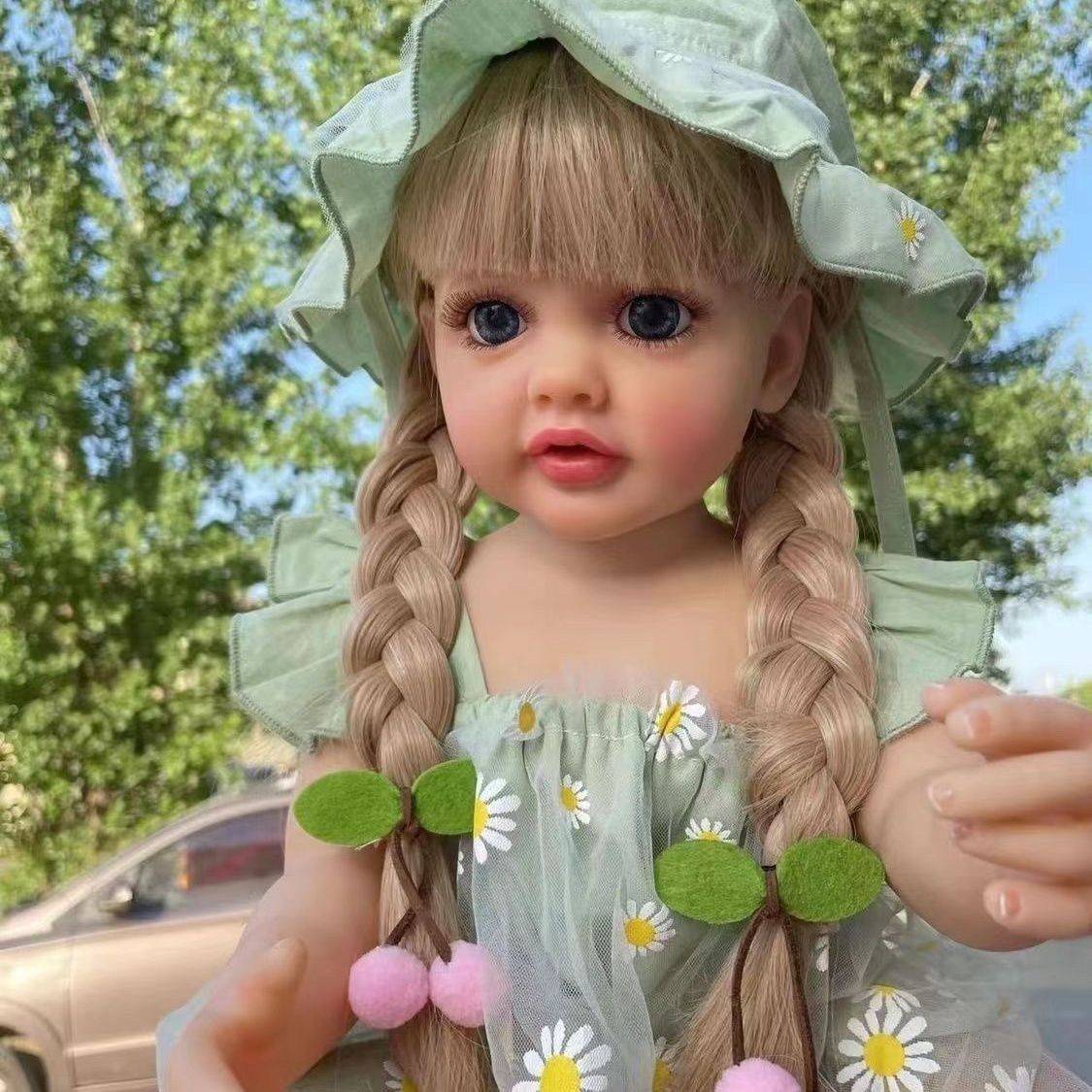 1pcs 55cm Realistic Reborn Baby Doll Soft Vinyl Body Long Blonde Hair Simulation Dolls Girl Toddler Companion Toy Festival Gift
