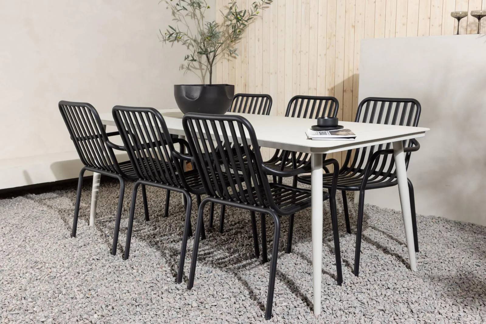 Lina & Peking - 90×200 cm med 6 stolar - Matgrupper utomhus - beige/svart