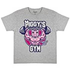 Piggy Gym Girls T-shirt | Officiell vara | Åldrarna 4–15 år, gamerpresenter, Roblox, mode för flickor barnkläder, barn födelsedag presentidé, Gråmelange, 7-8 År