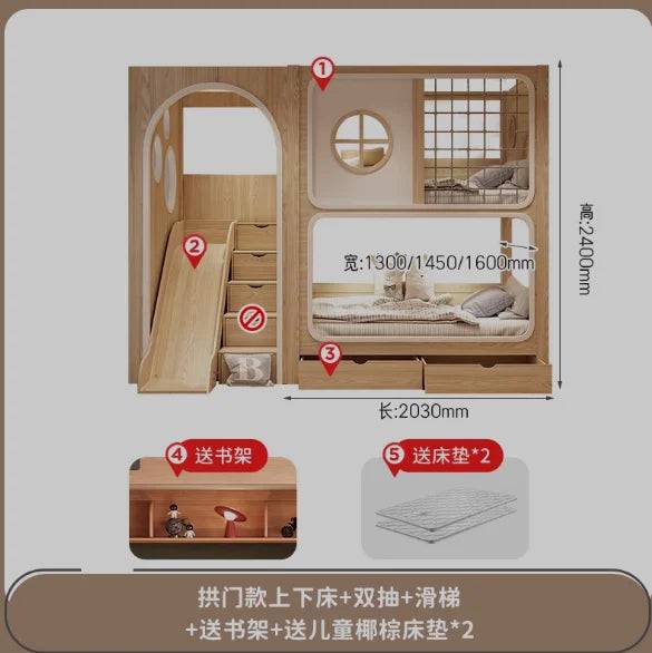 bunk bed tree house second floor same width children's boy high and low wood color child and mother slide - 7. / 1350mm 1900mm (1350mm 1900mm)