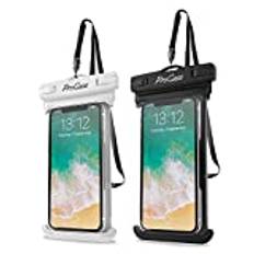 ProCase Vattentät Mobilväska, Vattentätt Universalt Mobilfodral för Mobiler upp till 7,0" Universal Waterproof Pouch [2-pack] - Vit/Svart