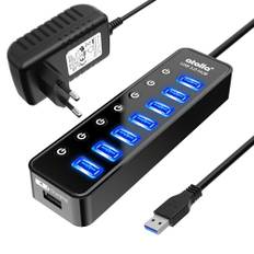 atolla USB Hub Aktiv 3.0 mit Netzteil, 7 Ports USB 3.0 Hub aktiver Datenhub mit Schalter und 1 Intelligenter Charging Port und 20W(5V/4A) Netzteil Adapter
