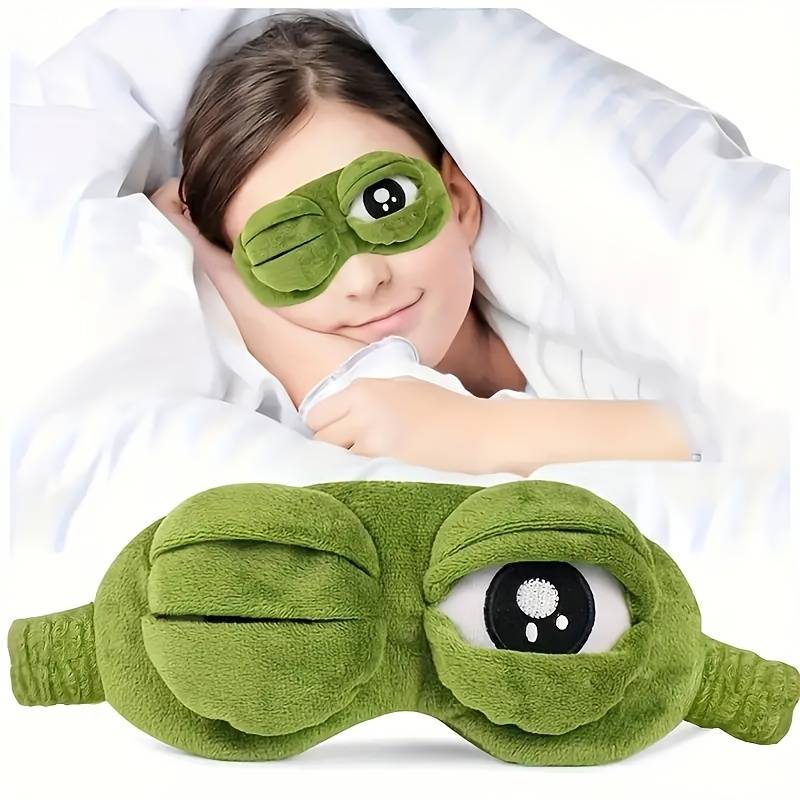 TEMU 1pc Green Cute Frog Sleep Mask Eye Protection School Sleep Mask Soft Comfortable Eye Mask Travel Essential, Home Essential, Sleep Comfortable To